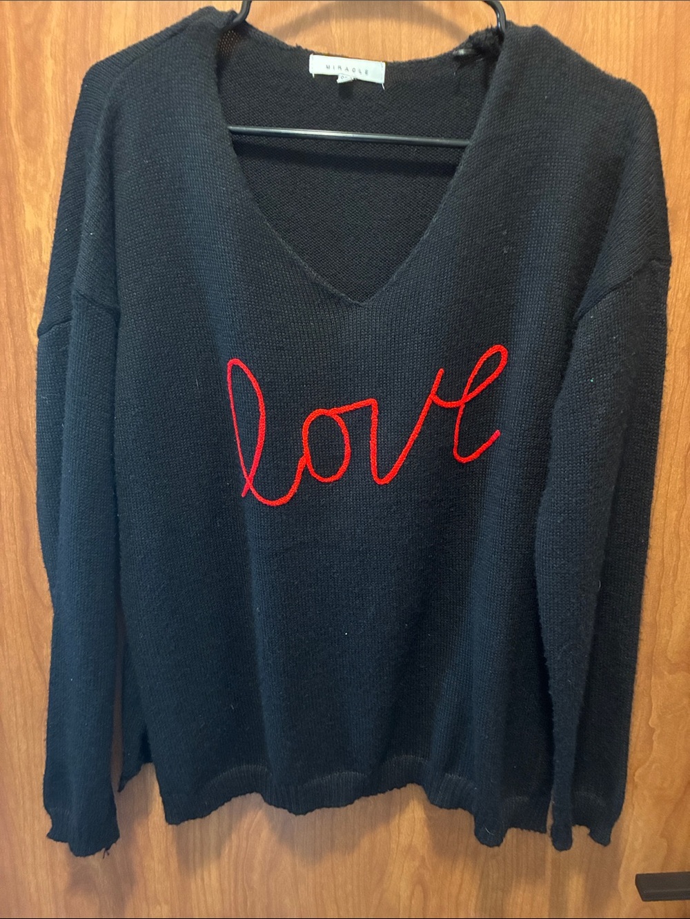 Miracle Black V-Neck Sweater with Red 'love' Script